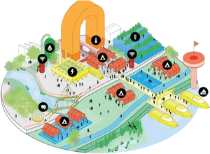 Sustainable City Overview Illustration PNG image