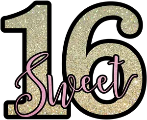Sweet16 Glitter Text Graphic PNG image