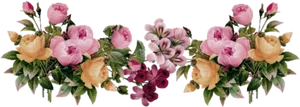 Symmetrical Floral Arrangementon Black Background PNG image