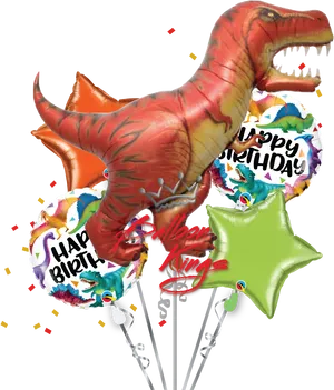 T Rex Birthday Balloon Celebration PNG image