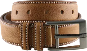 Tan Leather Beltwith Silver Buckle.png PNG