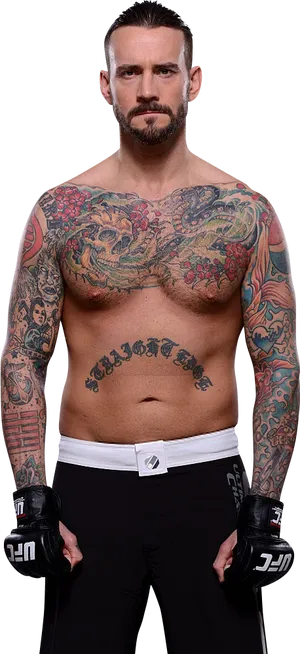 Tattooed_ Fighter_ Pose PNG image