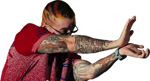 Tattooed Man Dabbing Pose PNG image