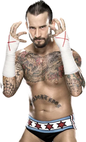 Tattooed Wrestler Posing PNG image