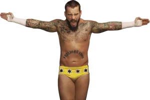 Tattooed Wrestler Stance PNG image
