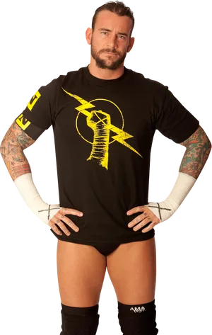 Tattooed Wrestlerin Black Shirt PNG image