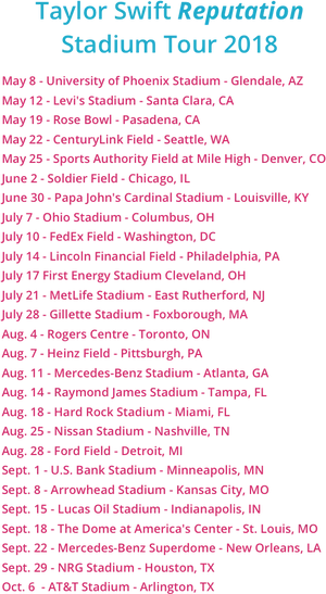 Taylor Swift Reputation Tour Dates2018 PNG