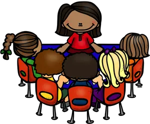 Teacher With Students Cartoon Clipart PNG image