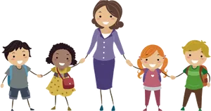 Teacherand Students Holding Hands Clipart PNG image