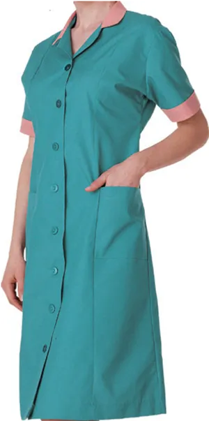 Teal Nurse Uniformwith Pink Trim PNG image