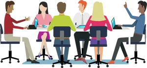 Team Collaboration At Work Desk PNG