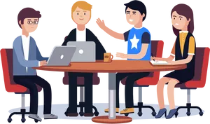 Team Meeting Cartoon Illustration PNG image