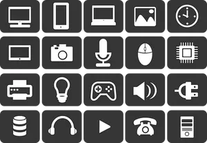 Technology Icons Set Black Background PNG image