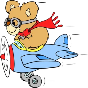 Teddy Bear Pilot Flying Airplane PNG image