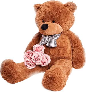 Teddy Bear With Rosesand Bow Tie PNG image