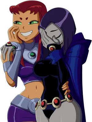 Teen Titans Starfireand Raven Laughing PNG image