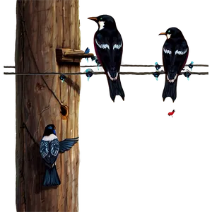 Telephone Pole With Birds PNG 06132024
