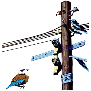 Telephone Pole With Birds PNG 33