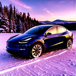 Tesla Model Y In Snow PNG Yek