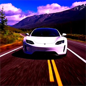 Tesla Roadster In A Scenic Landscape Png Ilf PNG image