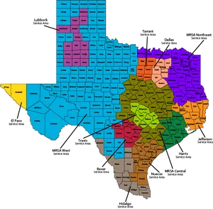 Texas Counties Map Color Coded PNG image