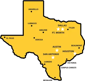 Texas Major Cities Map PNG image