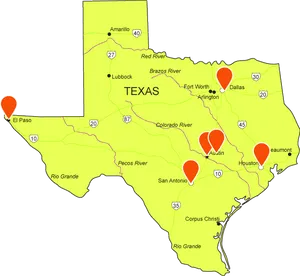 Texas Mapwith Pinpoints PNG image