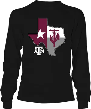 Texas Outline Aggie Maroon Star Long Sleeve Shirt PNG image