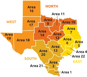 Texas Regional Division Map PNG image