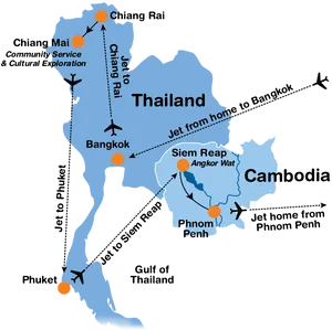 Thailand Cambodia Travel Map PNG image