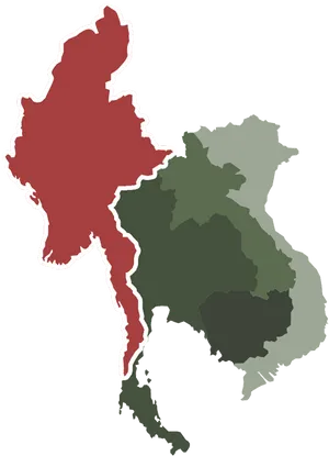 Thailand Map Regions Color Coded PNG image