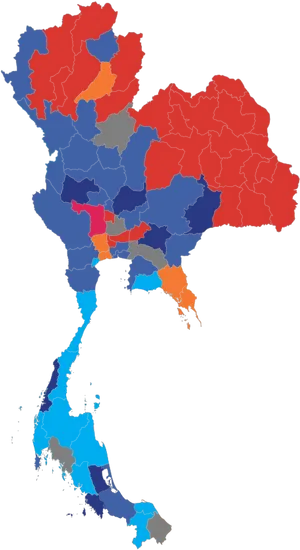 Thailand Political Map Color Coded PNG image