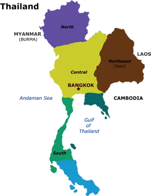 Thailand Regional Division Map PNG