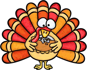 Thanksgiving Turkey Cartoon Holding Pie PNG image
