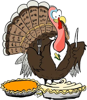 Thanksgiving Turkey Cartoonwith Pies PNG image