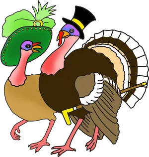 Thanksgiving Turkeysin Hats Cartoon PNG image