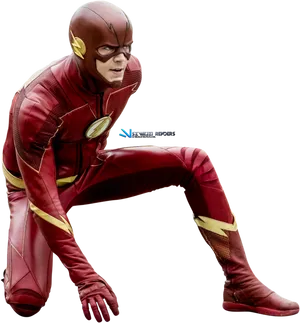 The_ Flash_ Crouching_in_ Red_ Suit