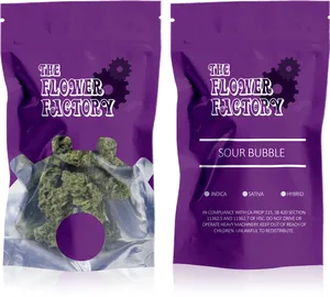 The Flower Factory Sour Bubble Cannabis Packaging PNG image