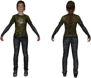 The Lastof Us Character Model Frontand Back PNG image