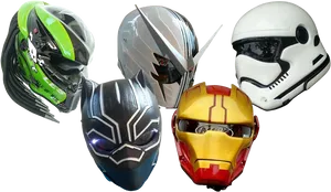Themed Motorcycle Helmets Collection PNG image