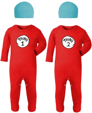 Thing1and Thing2 Red Romperswith Beanies PNG image