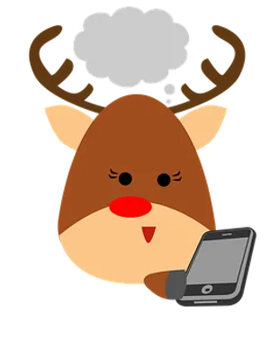 Thinking Reindeerwith Smartphone PNG image