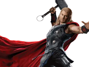Thor_with_ Mjolnir_ Action_ Pose PNG