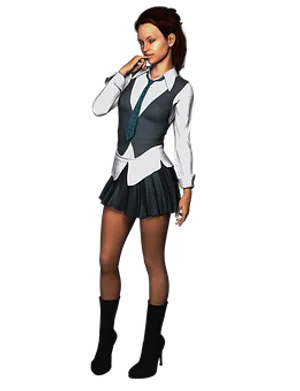 Thoughtful Animated Womanin School Uniform PNG image