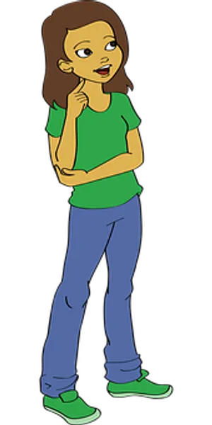 Thoughtful Cartoon Girlin Green Shirt