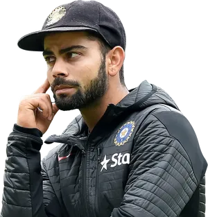 Thoughtful Cricketer Virat Contemplation PNG image