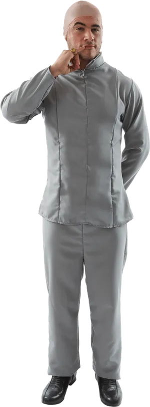 Thoughtful Manin Grey Suit PNG image