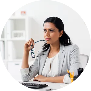 Thoughtful Professional Woman Office Setting PNG image