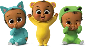 Three Animated Babiesin Costumes PNG image