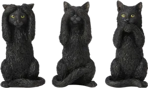 Three Black Cats Posing Statues PNG